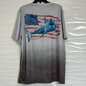 New with tags! Reel Legends American Flag Shark Short Sleeve Shirt Size Large